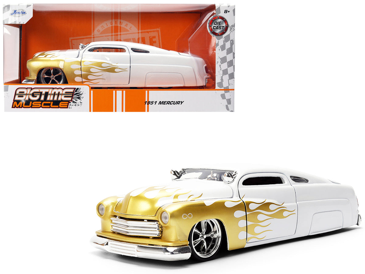 Rapid Vehicles 1951 Mercury Coupe White with Gold Flames "Bigtime Muscle" Series 1/24 Diecast...