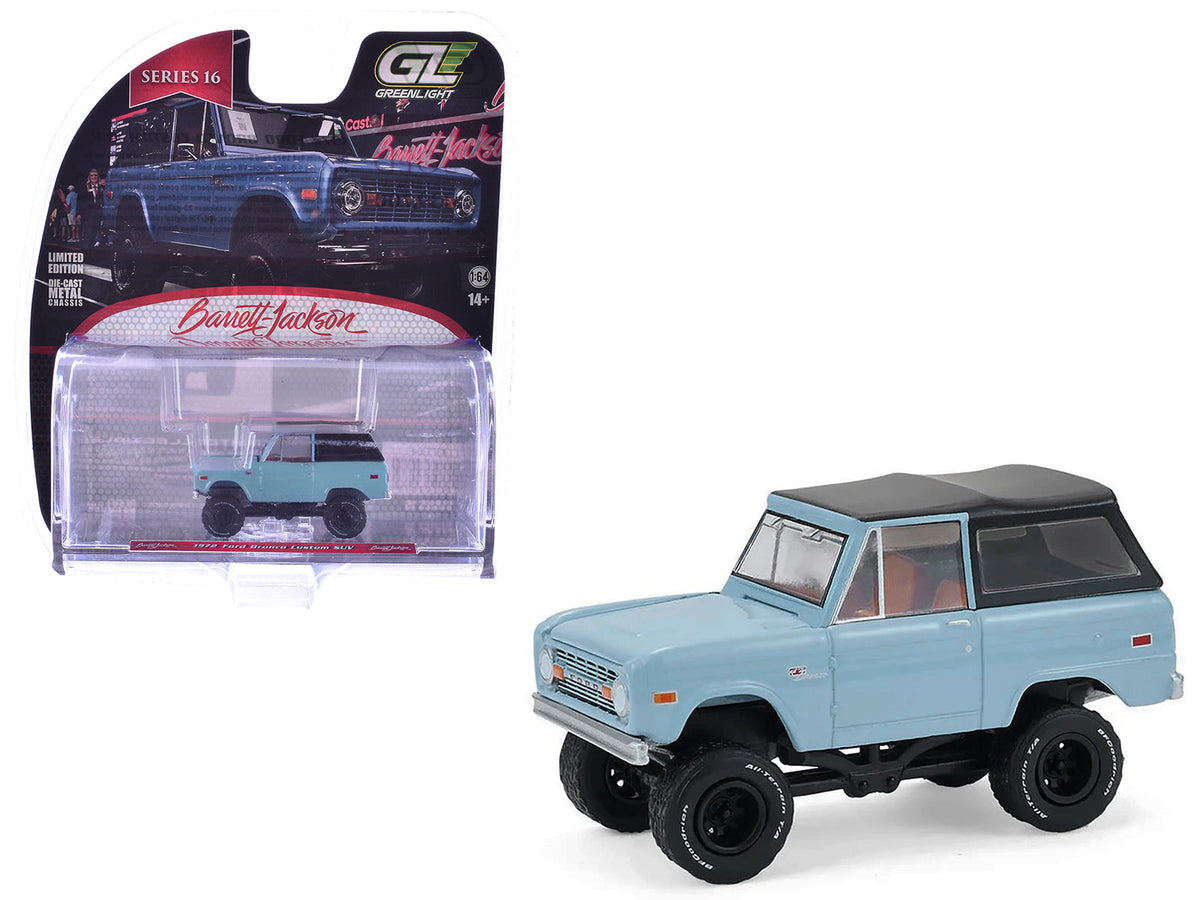 Rapid Vehicles 1972 Ford Bronco Custom SUV Light Blue with Black Top "Barrett-Jackson" Series 16...
