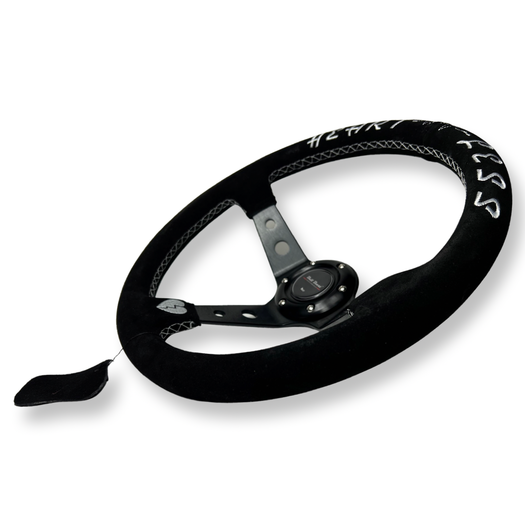 Universal 350mm 3"Deep Dish 6-Bolt Steering Wheel Black Suede Heartless