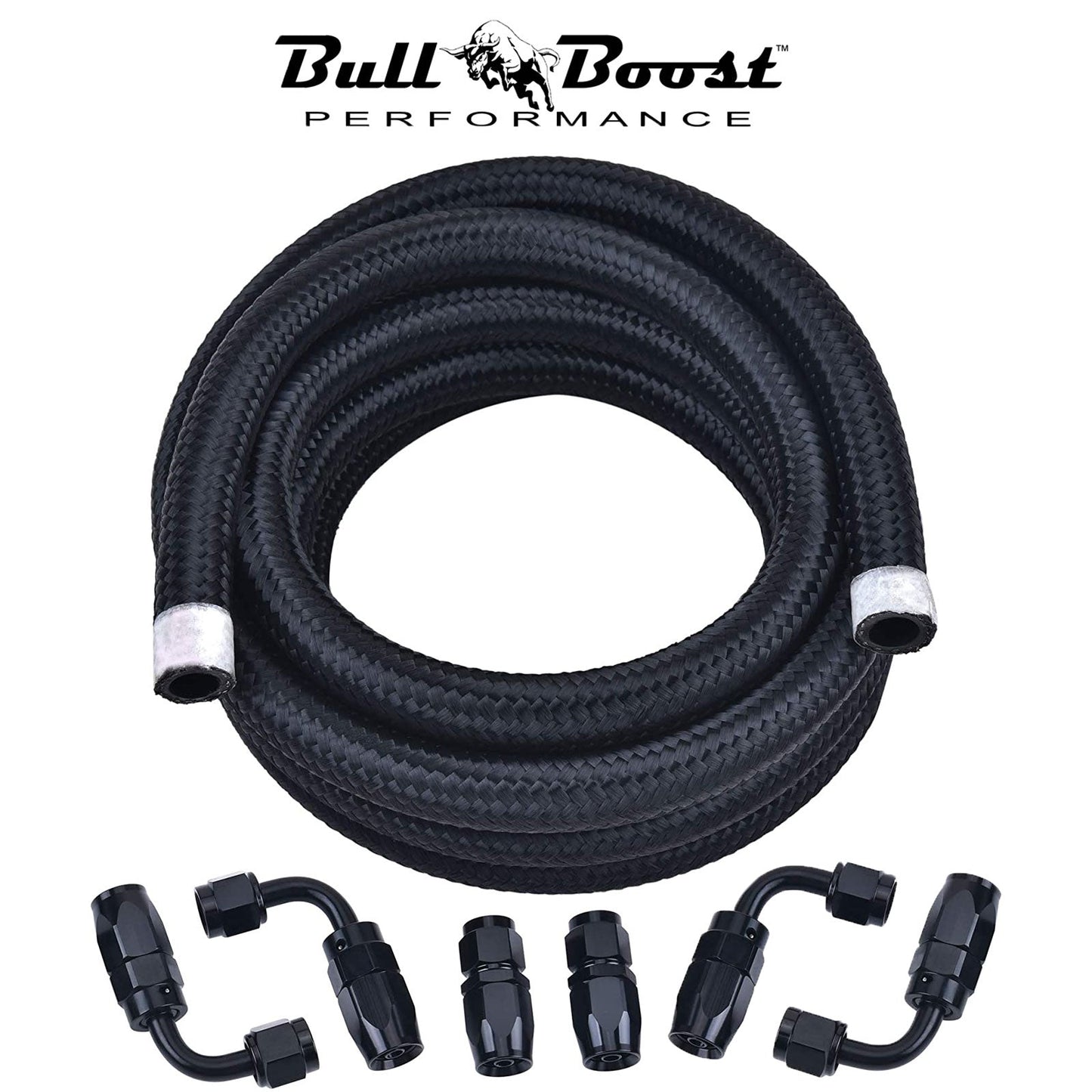 AN10 -10AN Fitting Stainless Steel Braided Oil Fuel Hose Line Kit 10Feet Black