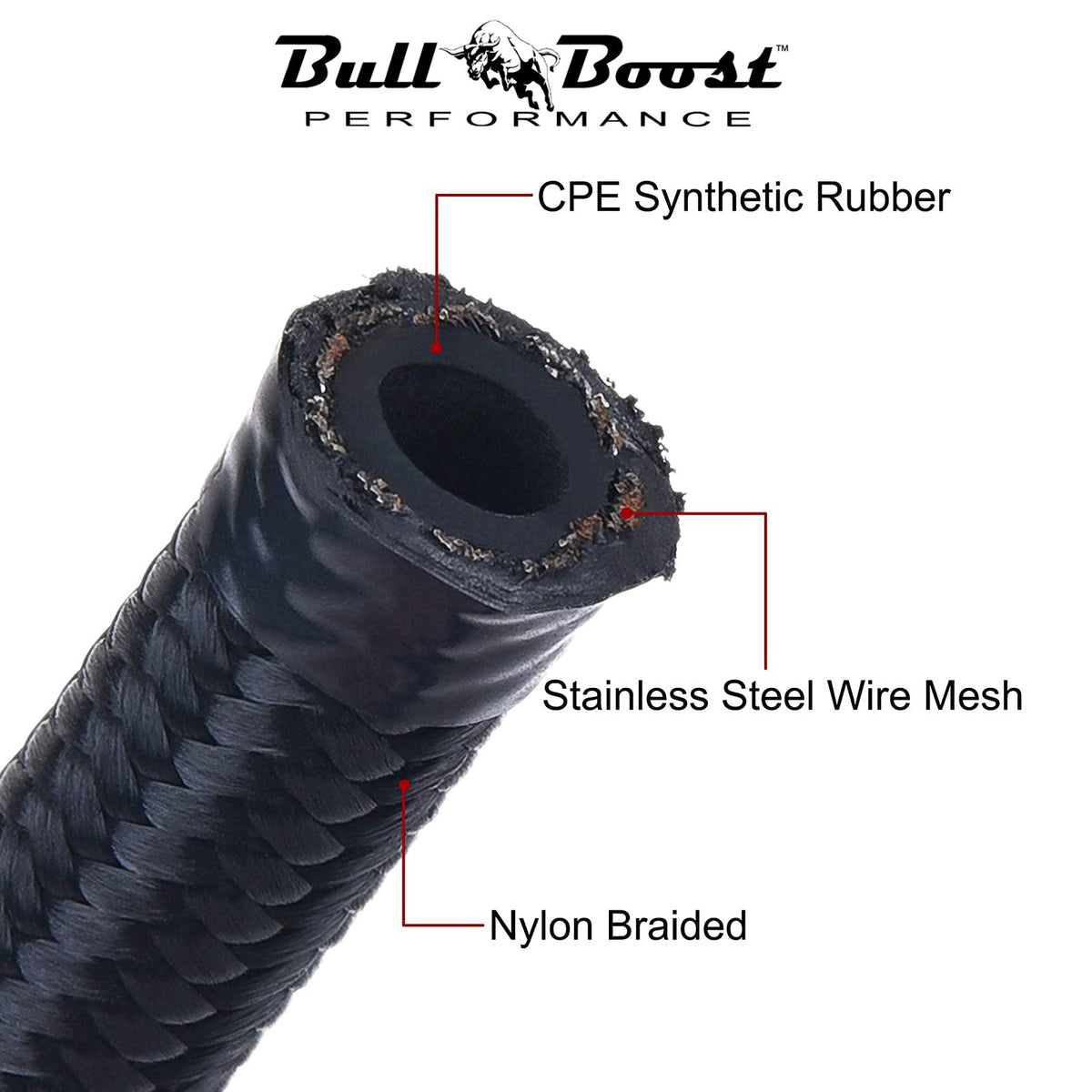 Bull Boost Performance -6 AN Braided 3-8 Fuel Line Oil-Gas-Fuel Hose Line Aluminum Hose End...