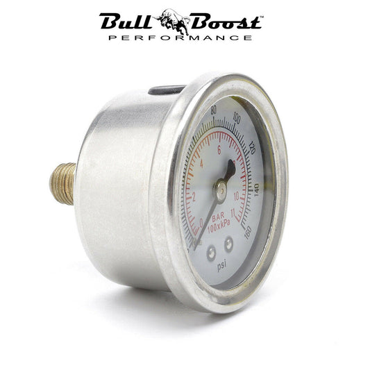 Bull Boost Performance Fuel Pressure Regulator Gauge 0-160 Psi Bar Liquid Fill Chrome Fuel Oil...