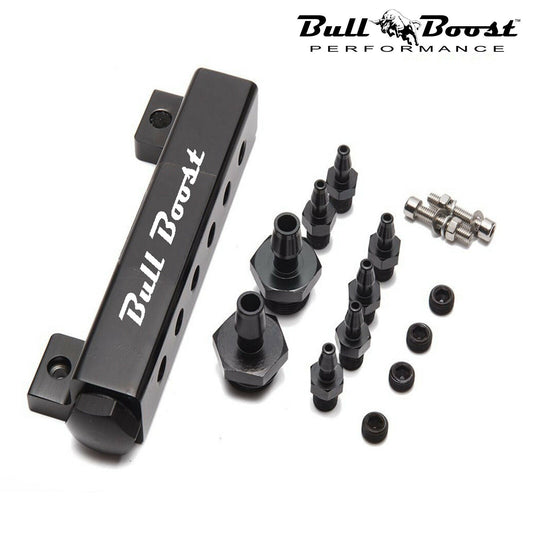 Bull Boost Performance 6 Port VACUUM Block Intake Manifold Fuel Gas Wastegate Turbo Boost NOS Black