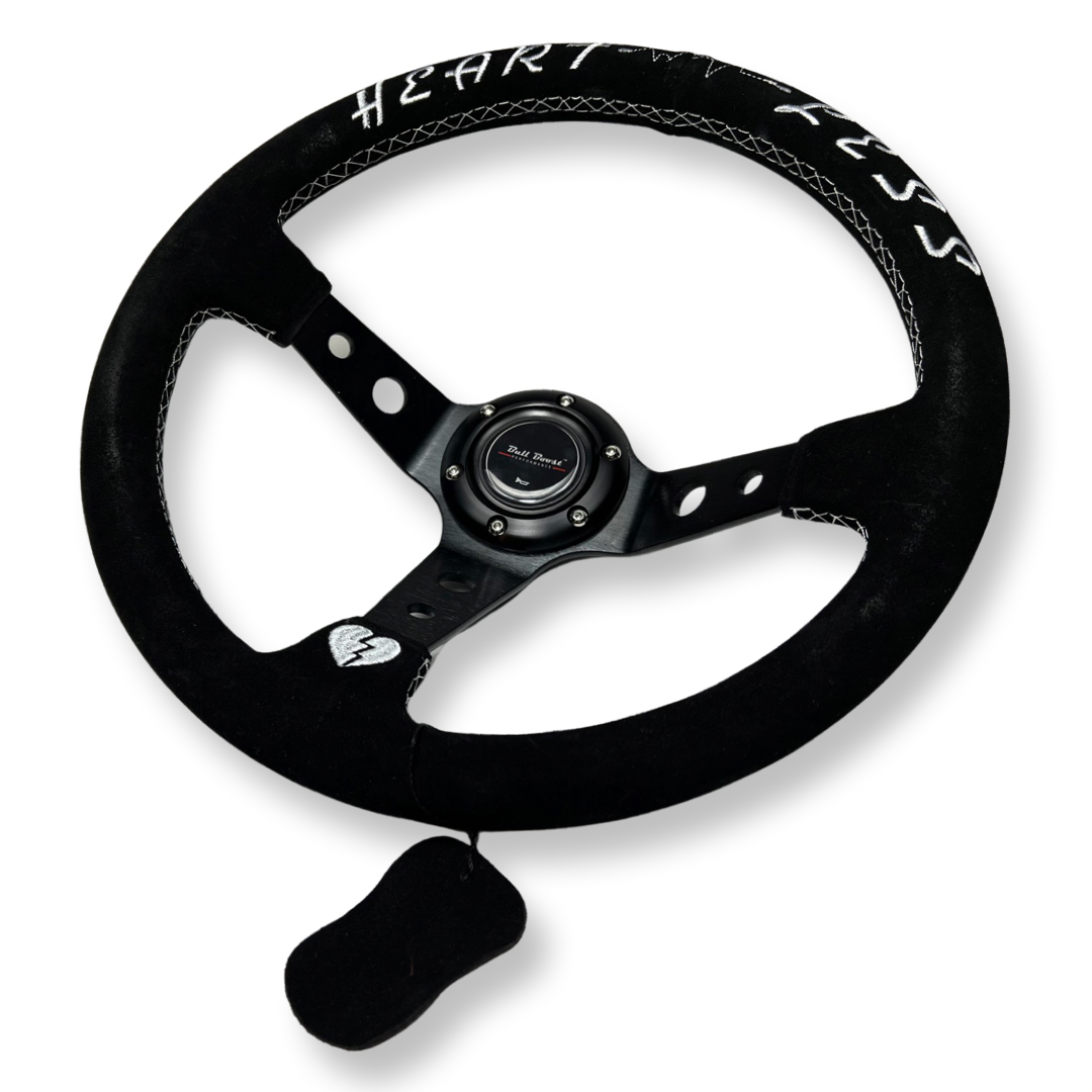 Universal 350mm 3"Deep Dish 6-Bolt Steering Wheel Black Suede Heartless