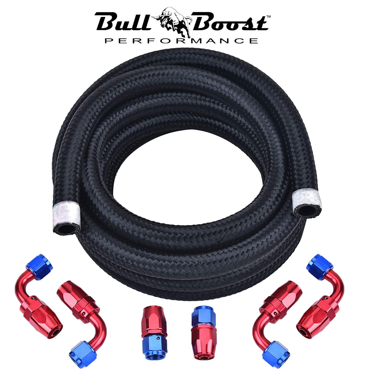 Bull Boost Performance -6 AN Braided 3-8 Fuel Line Oil-Gas-Fuel Hose Line Aluminum Hose End Fitting