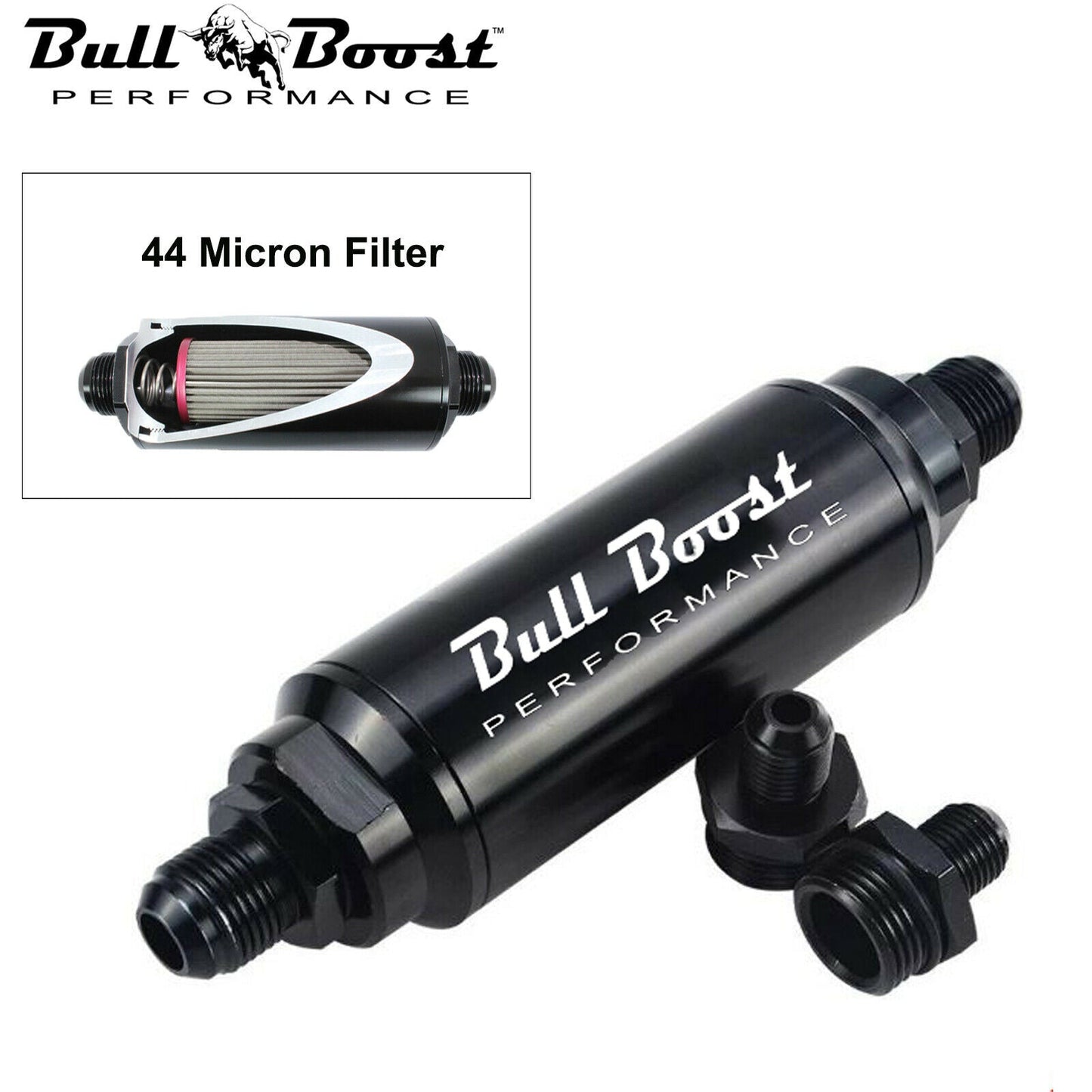 44 Micron Fuel Filter Inline -6AN -8AN -10AN Universal High Flow Turbo Billet
