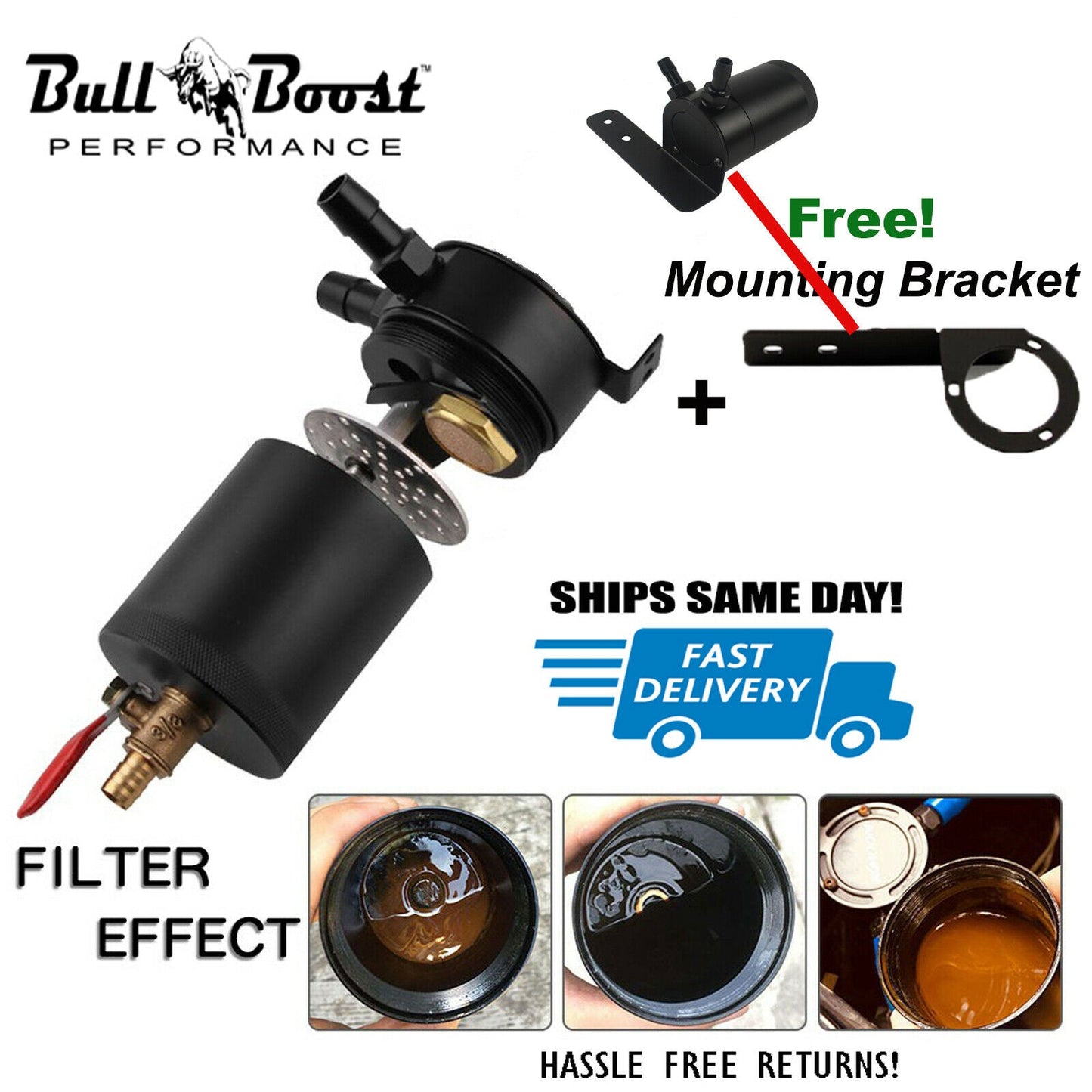 Billet Aluminum Baffled Oil Catch Can + Mount Bracket