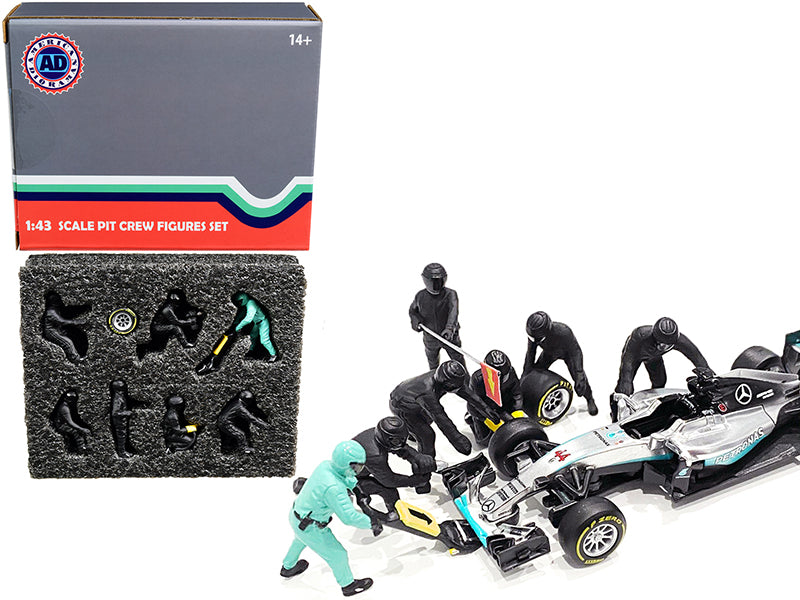 Rapid Vehicles Formula One F1 Pit Crew 7 Figurine Set Team Black for 1/43 Scale Models by...