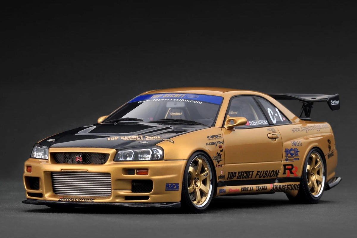 STM Diecast Ignition-Model Nissan Skyline GT-R R34 (BNR34) Top Secret Thailand 34GT-R Gold 1:18