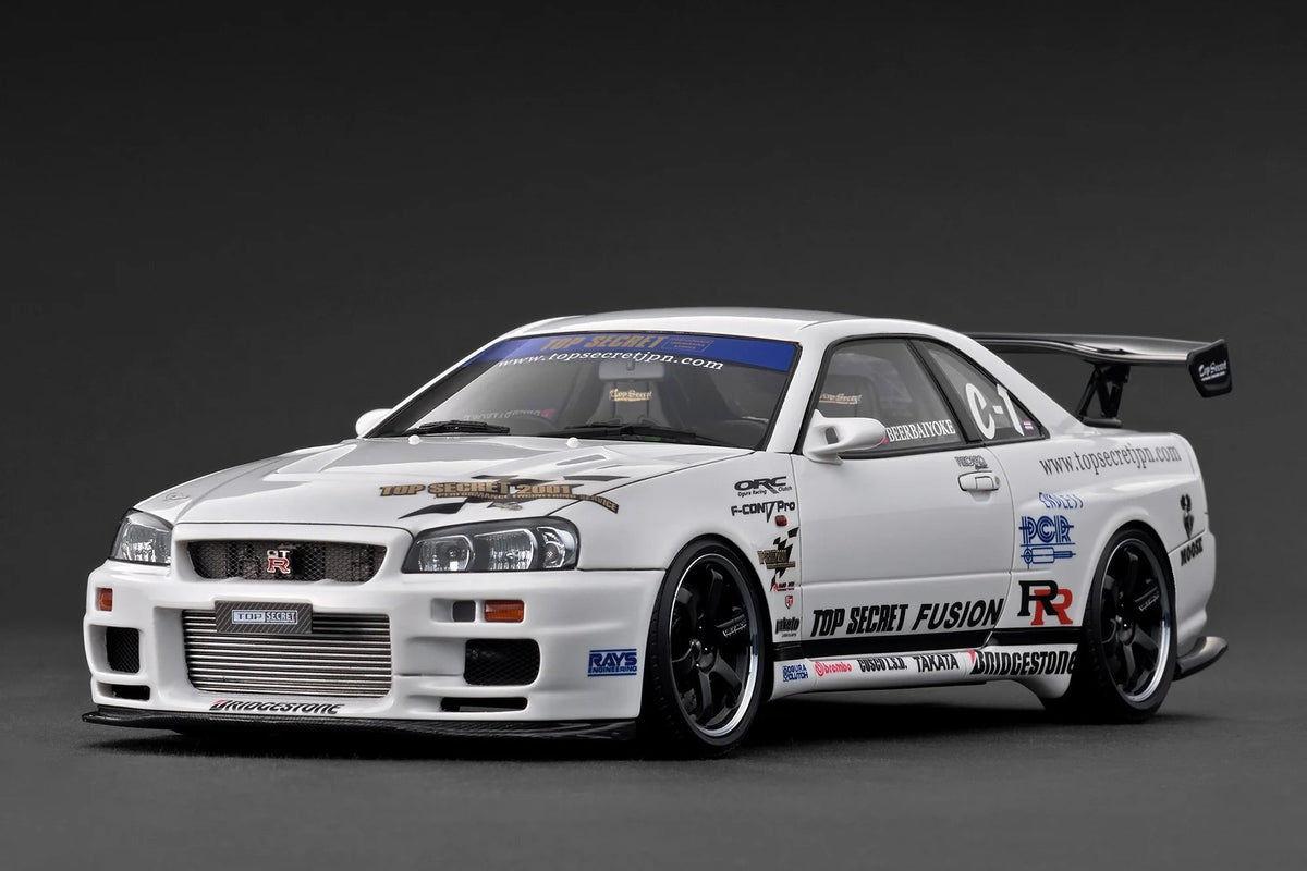 STM Diecast Ignition-Model Nissan Skyline GT-R R34 (BNR34) Top Secret Thailand 34GT-R White 1:18