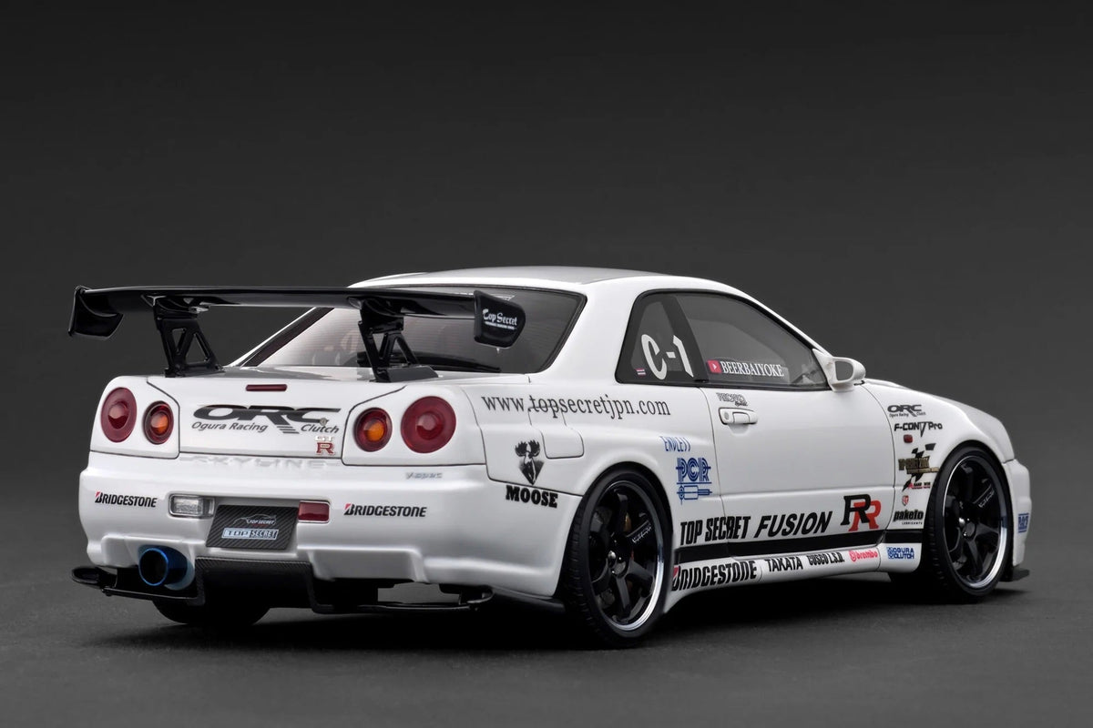 STM Diecast Ignition-Model Nissan Skyline GT-R R34 (BNR34) Top Secret Thailand 34GT-R White 1:18...