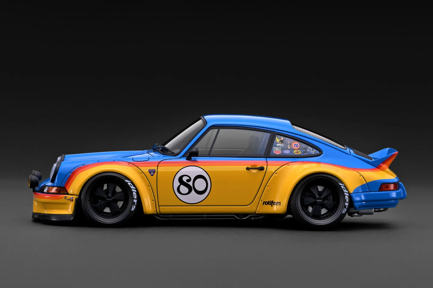 Ignition-Model Porsche 911 F Series Backdate #80 RWB Coupe Yellow & Blue 1:18
