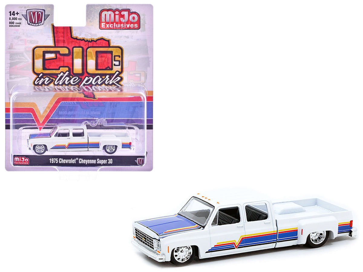 Rapid Vehicles 1975 Chevrolet Cheyenne Super 30 Dually Pickup Truck White with Blue Hood and...