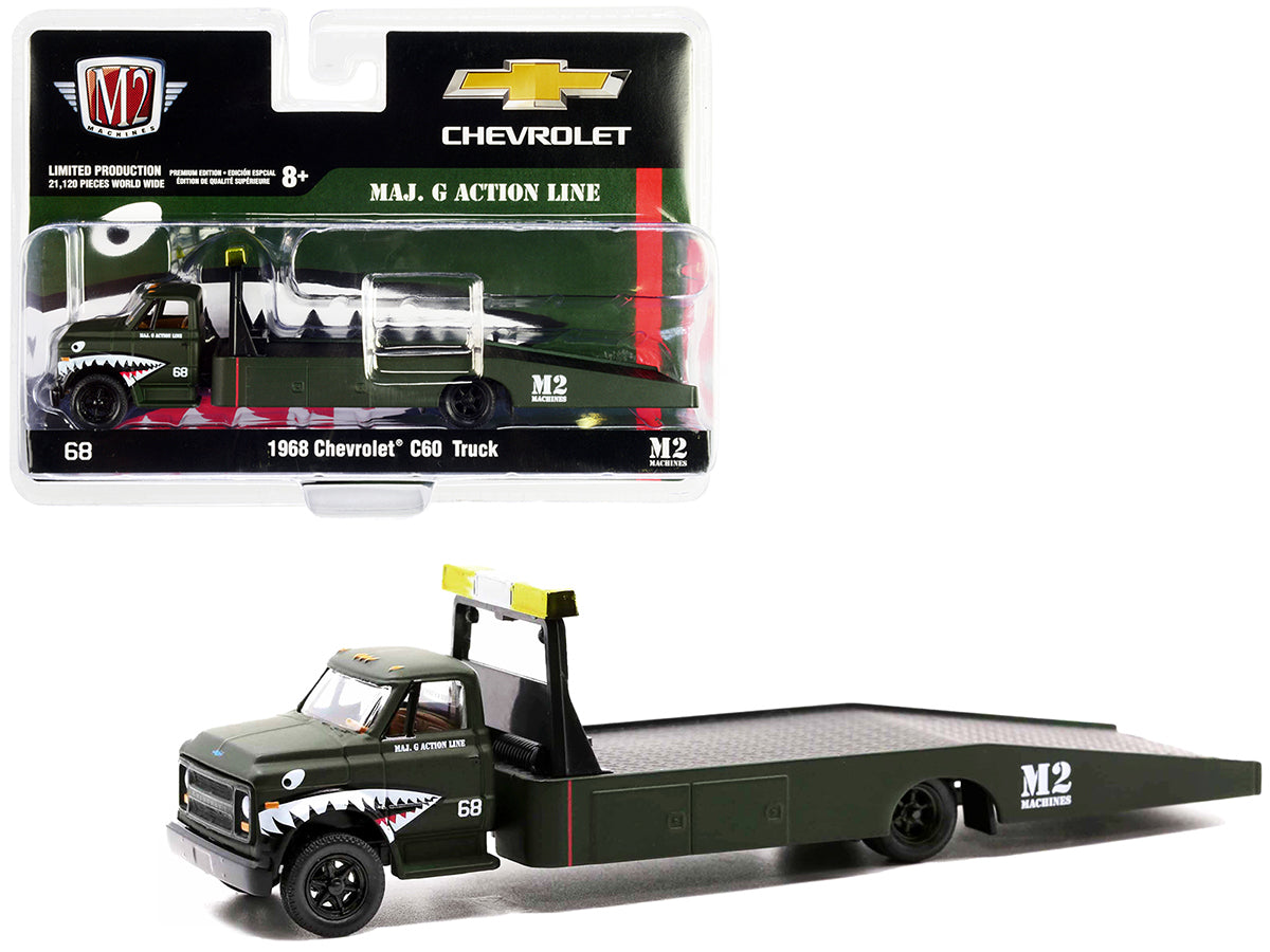 Rapid Vehicles 1968 Chevrolet C60 Flatbed Truck #68 Matt Dark Green with Graphics "Maj. G Action...