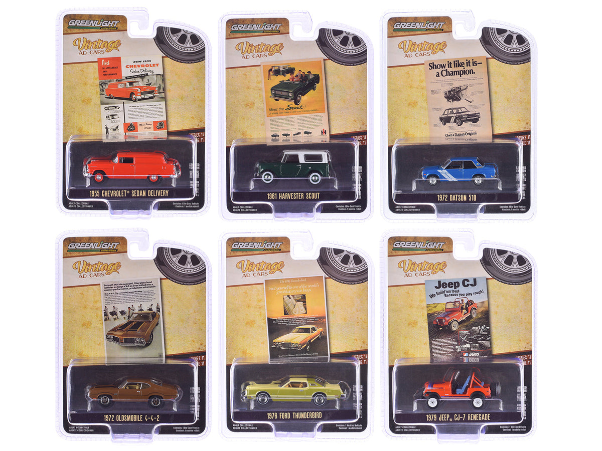 Rapid Vehicles "Vintage Ad Cars" Series 11 Set of 6 pieces 1/64 Diecast Model Cars by Greenlight ...
