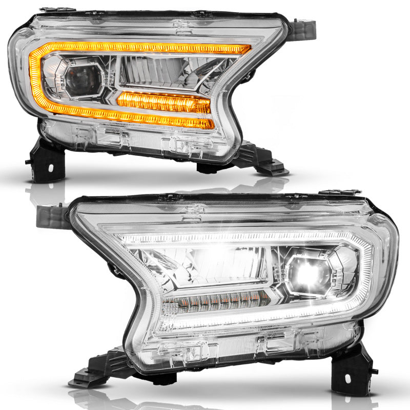 ANZO 19-23 Ford Ranger (Factory Halogen Models) Full LED Proj Headlights DRL/SeqSig Chrome - Pair 111633A