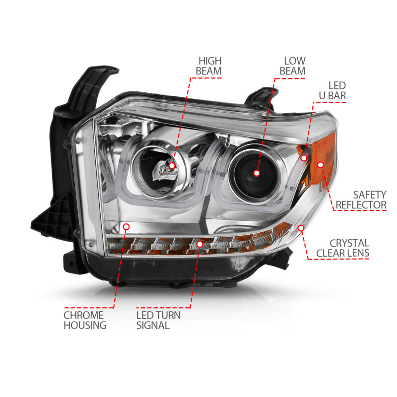 Anzo 2014-2015 Toyota Tundra Projector Headlights w/ U-Bar Chrome w/ DRL