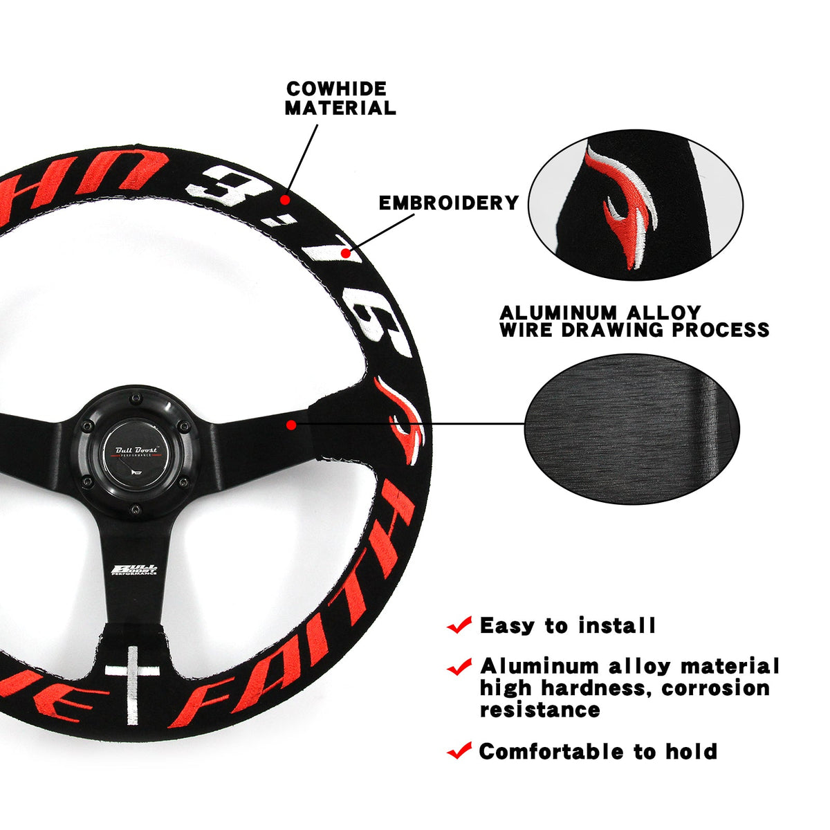 Bull Boost Performance Have Faith 350mm Steering Wheel + Short Hub Adapter Kit For Acura Honda...