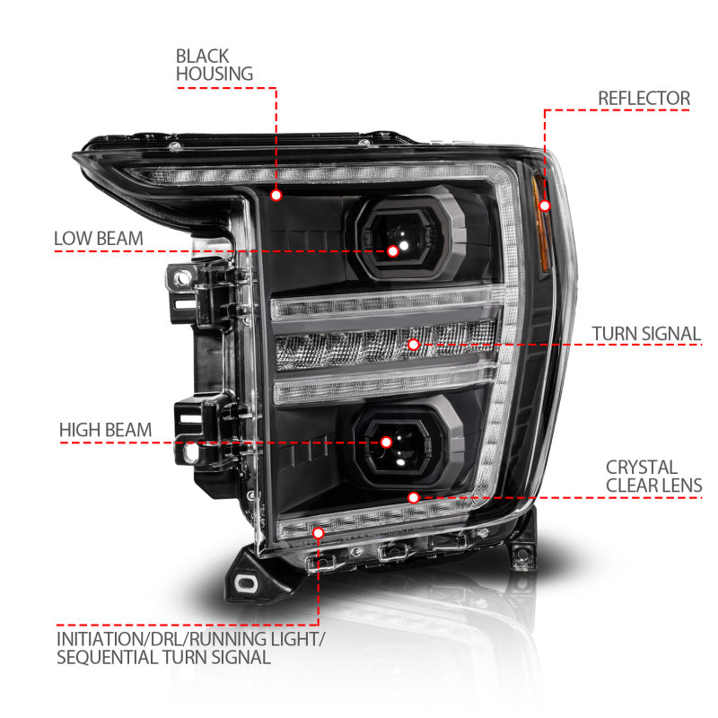 ANZO 21-23 Ford F150 LED Projector Headlight w/Switchback+Sequential - Black (Driver Side Only) 111594-L