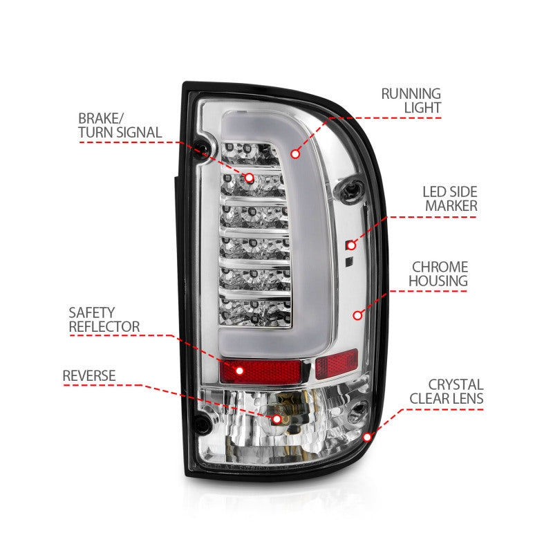 FR SPORT ANZO 1995-2004 Toyota Tacoma LED Taillights Chrome Housing Clear Lens (Pair) 311355 -...