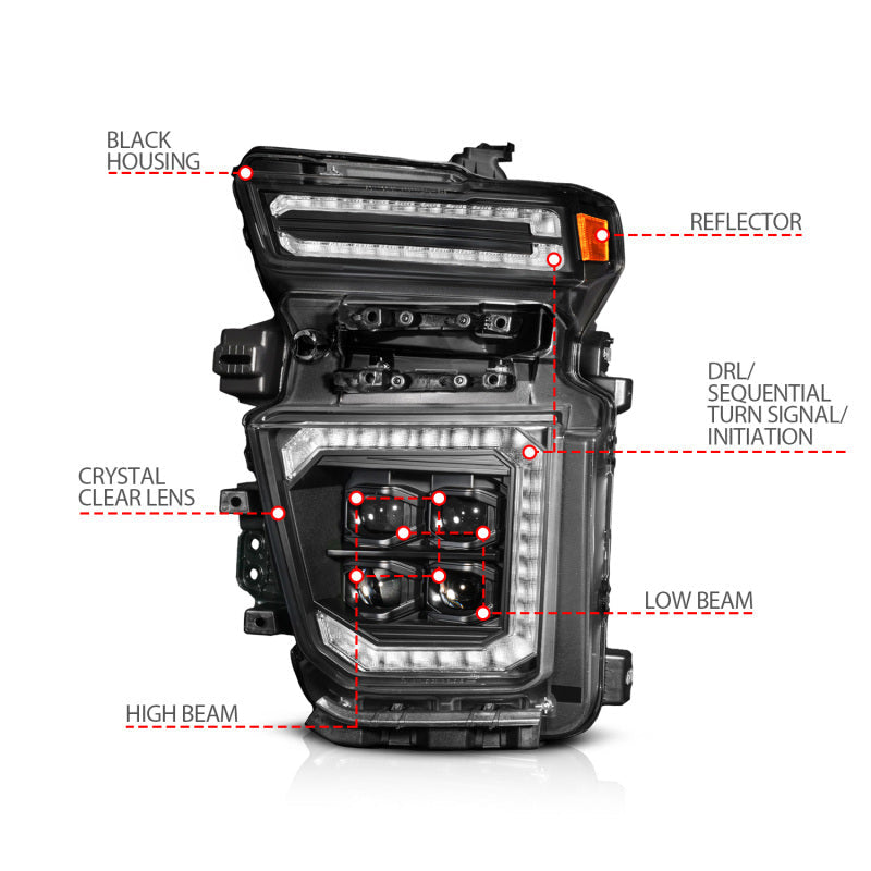 ANZO Z-Series 20-23 Chevy Silverado 2500/3500 Z-Series Full LED Proj Headlights Black - Driver Side 111619X-L