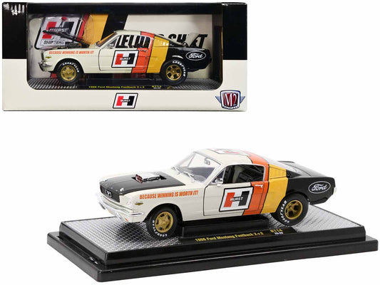 Rapid Vehicles 1966 Ford Mustang Fastback 2+2 Off White and Black with Red and Yellow Stripes...
