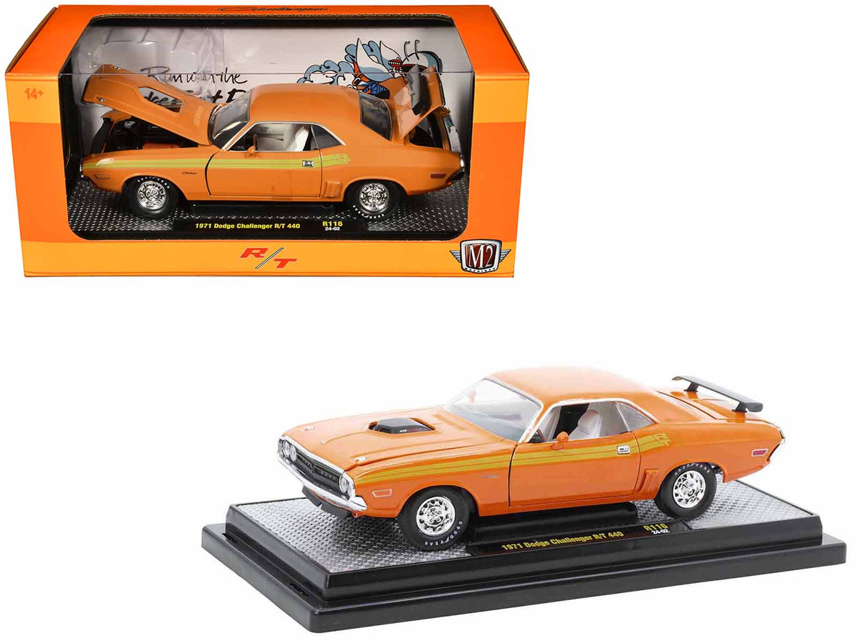Rapid Vehicles 1971 Dodge Challenger R/T 440 Orange with Yellow Stripes and White Interior...