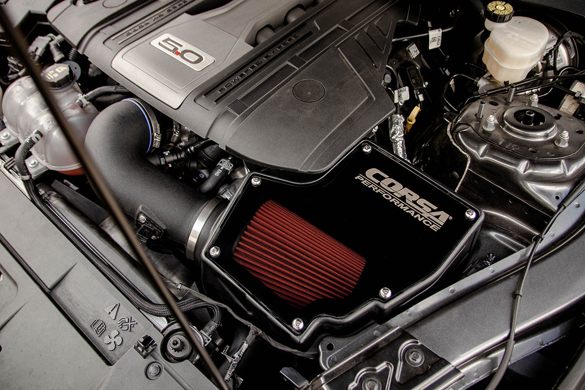 Corsa Black, Forged Carbon Fiber / Plastic Closed Box Air Intake | 2018-2023 Ford Mustang GT 5.0L V8 (44007, 419850)