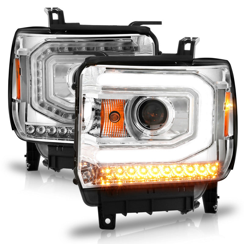 FR SPORT ANZO 2014-2015 Gmc Sierra 1500 Projector Headlights w/ Light Bar Chrome Housing (Halogen...
