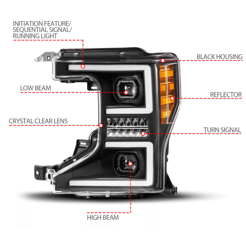 ANZO 20-22 Ford Super Duty (Halogen) Z-Series Full LED Proj Headlights SeqSig - Pass. Side ONLY 111620X-R