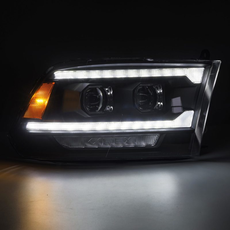 FR SPORT AlphaRex 09-18 Dodge Ram 2500 LUXX LED Proj Headlights Plank Style Blk w/Activ Light/Seq...
