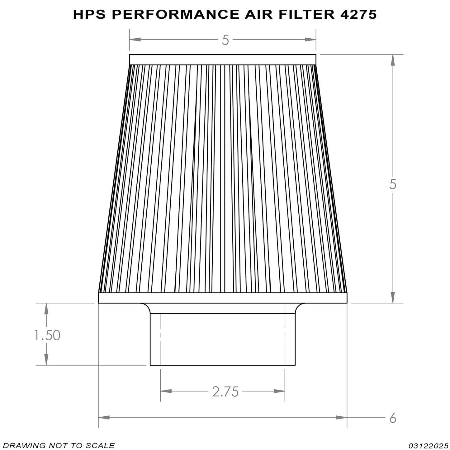 HPS Performance 2.75" Air Filter, 7.75" Length, 6" Base, 5" Top HPS-4275