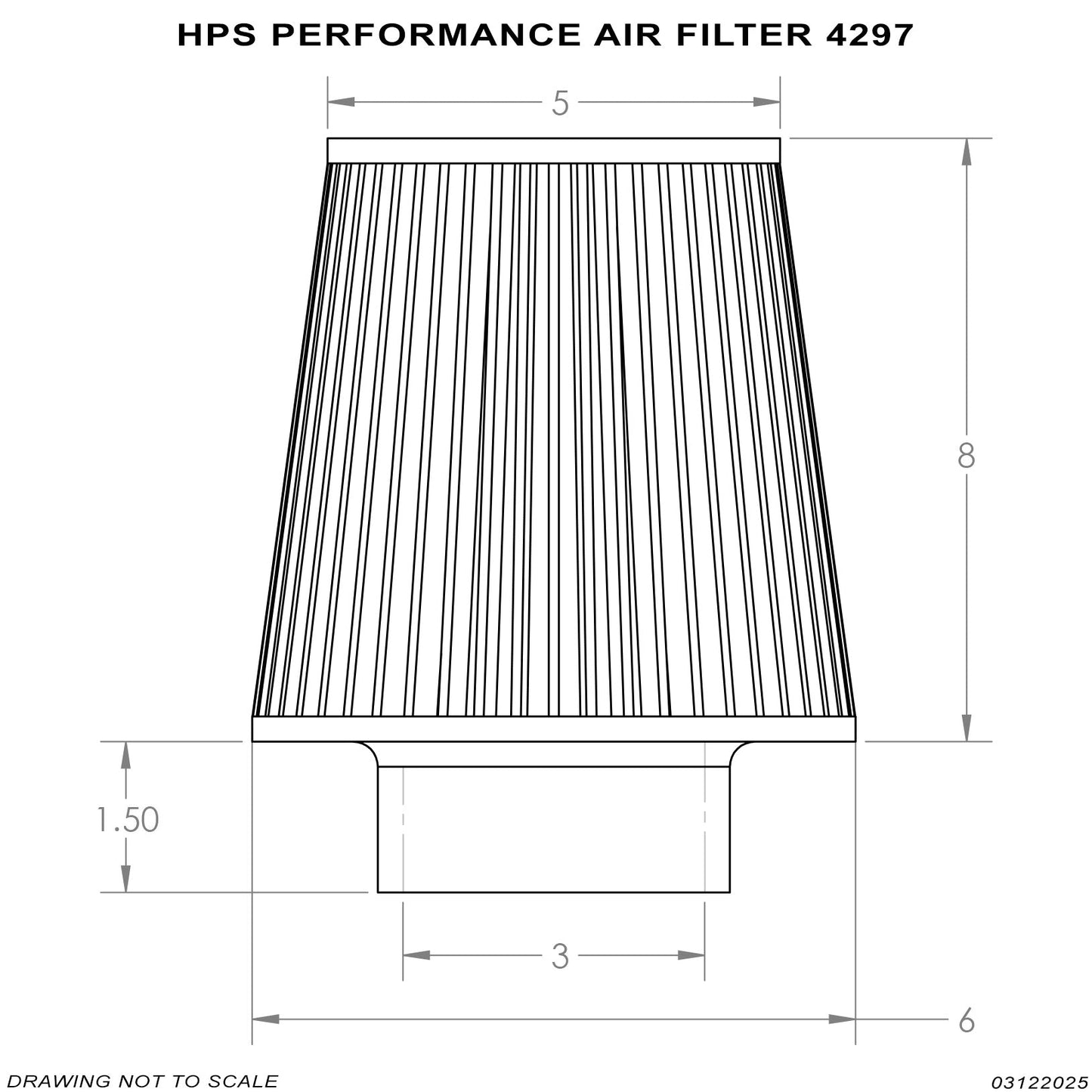 HPS Performance 3" Air Filter, 9.75" Length, 6" Base, 5" Top HPS-4297