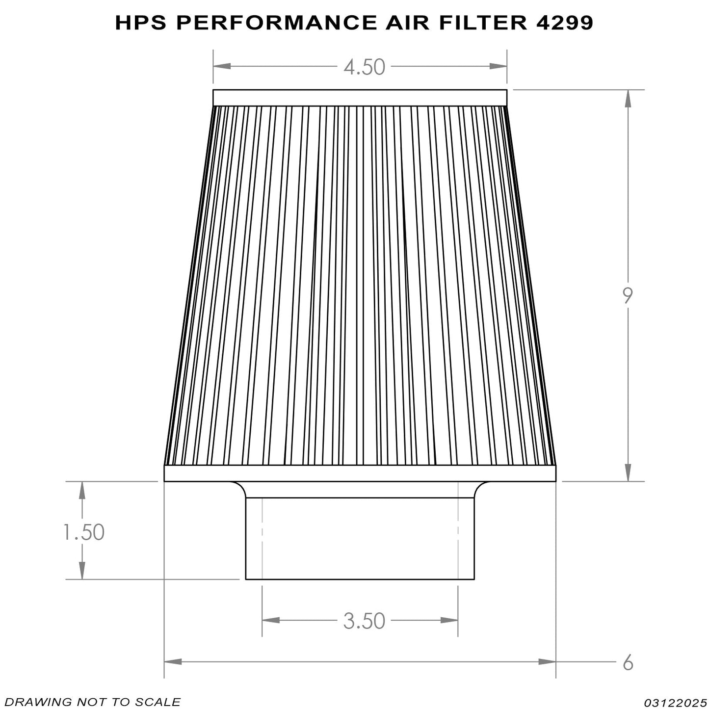 HPS Performance 3.5" Air Filter, 10.75" Length, 6" Base, 4.5" Top HPS-4299