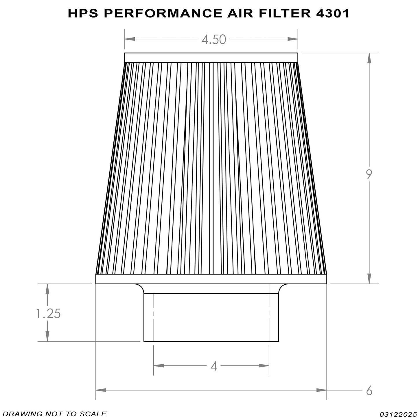 HPS Performance 4" Air Filter, 10.75" Length, 6" Base, 4.5" Top HPS-4301