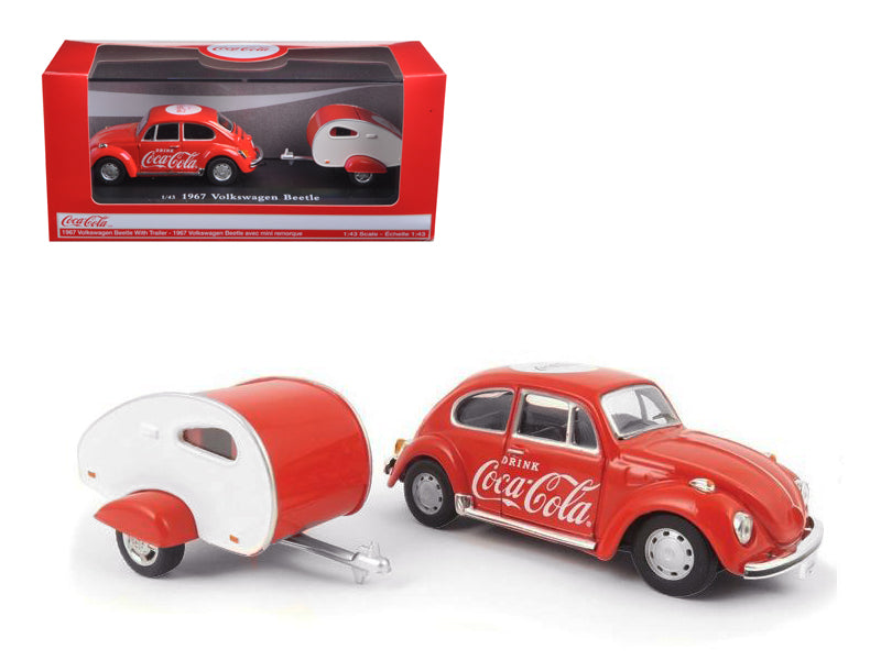 Rapid Vehicles 1967 Volkswagen Beetle Red with Teardrop Travel Trailer Red and White "Coca-Cola"...
