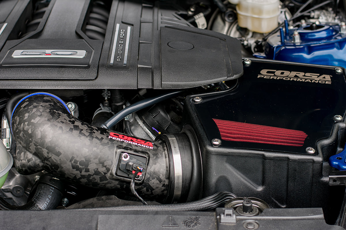 Corsa Black, Forged Carbon Fiber / Plastic Closed Box Air Intake | 2018-2023 Ford Mustang GT 5.0L V8 (44007, 419850)