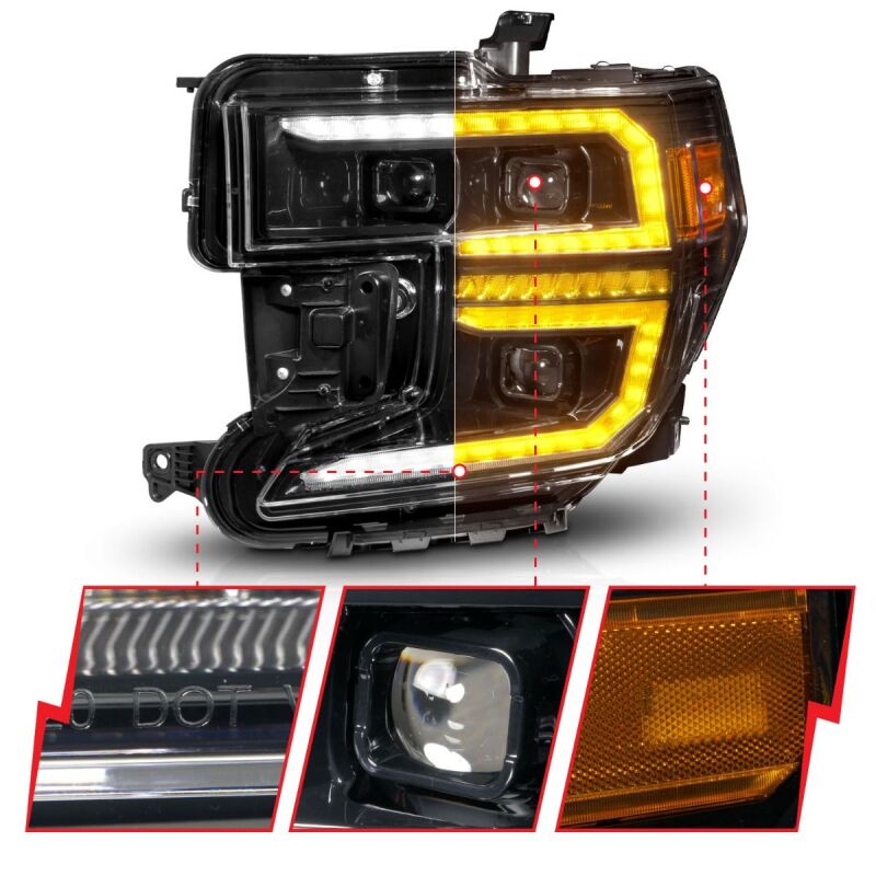 ANZO 19-21 GMC Sierra 1500 LED Projector Headlight w/Switchback+Sequential - Black 111600