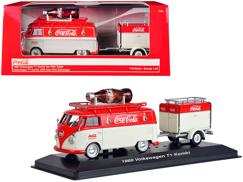 Rapid Vehicles 1960 Volkswagen T1 Kombi Van with Trailer Red and Cream "Coca Cola" 1/43 Diecast...