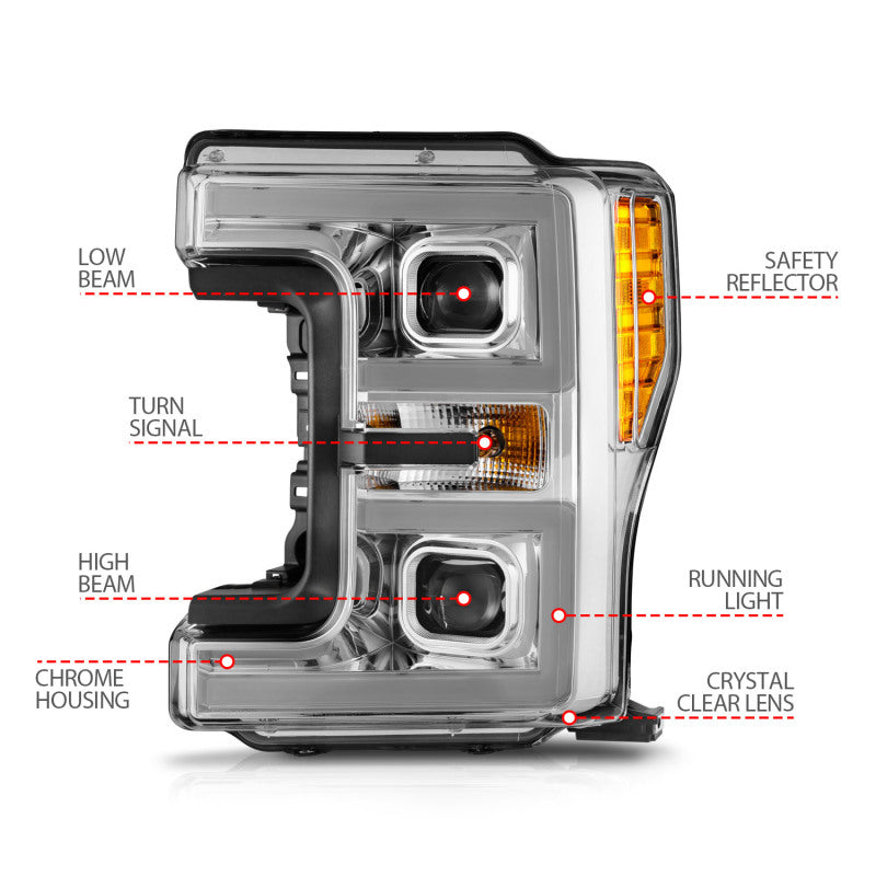 FR SPORT ANZO 17-19 Ford F-250/350/450 SD (w/o Factory LED HL) LED Proj Headlights w/Light Bar...