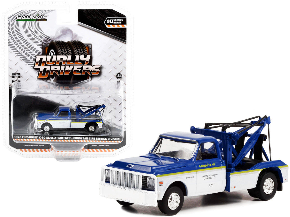 Rapid Vehicles 1972 Chevrolet C-30 Dually Wrecker Truck White and Blue with Yellow Stripes...