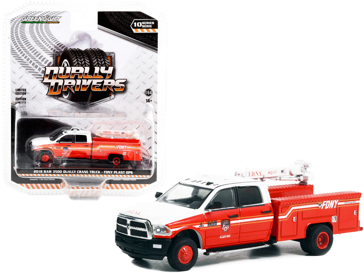 Rapid Vehicles 2018 Ram 3500 Dually Crane Truck Red and White with Stripes "FDNY (Fire Department...
