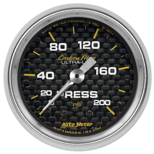 AutoMeter Carbon Fiber 2-1/16in Mechanical 0-200 PSI Pressure Gauge 4734