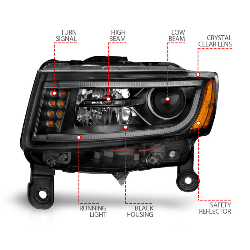 Anzo 2014-2015 Jeep Grand Cherokee Projector Headlights w/ Plank Style Desi