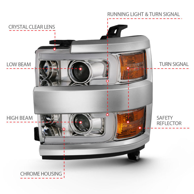Anzo 2015-2016 Chevrolet Silverado Projector Headlights w/ Plank Style Desi