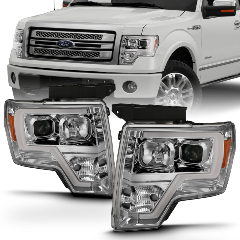 ANZO 2009-2014 Ford F-150 Projector Headlight Plank Style Chrome Amber 111444