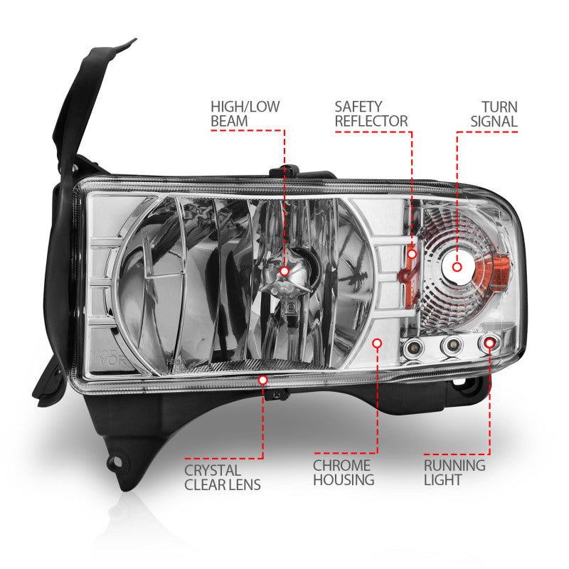 Anzo 1994-2001 Dodge Ram Crystal Headlights Chrome w/ LED