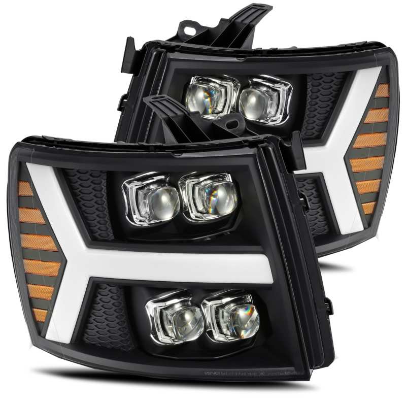 FR SPORT AlphaRex 07-13 Chevy 1500HD NOVA LED Proj Headlights Plank Style Matte Blk w/Activ...