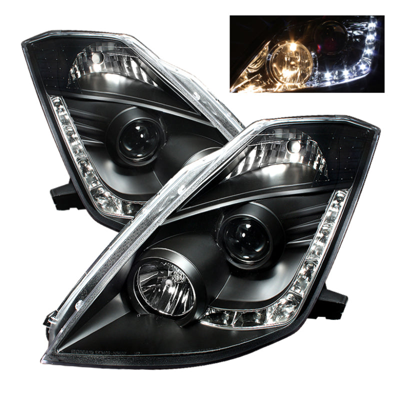 FR SPORT Spyder Nissan 350Z 03-05 Projector Headlights Halogen Model Only - DRL Black...