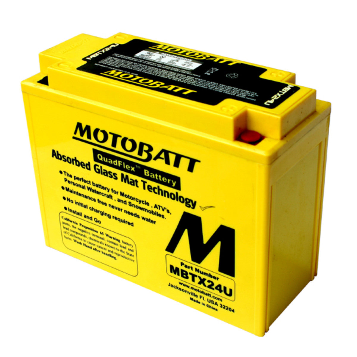 MotoBatt 12 Volt AGM Fully Sealed Yellow Battery - MBTX24U